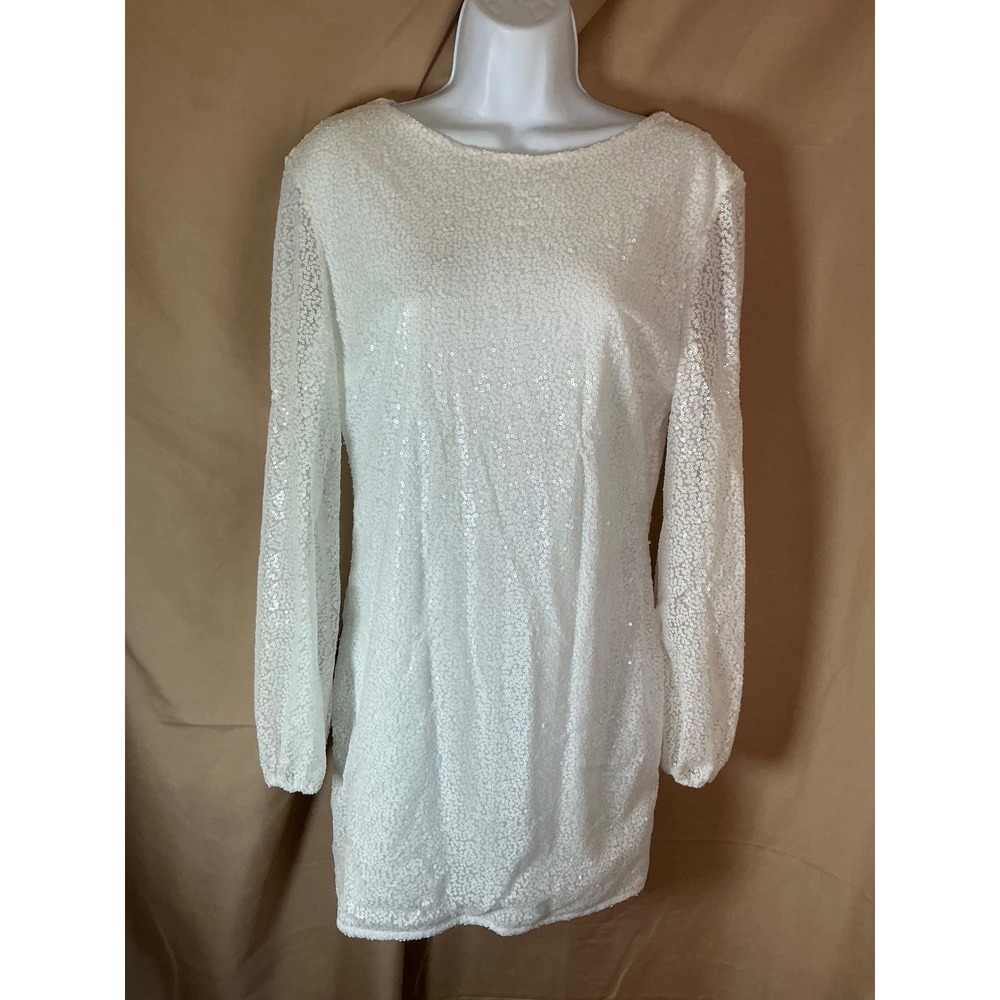 Unbranded Sequin Mini Dress Womens Medium White Excellent Long Sleeve Cosplay